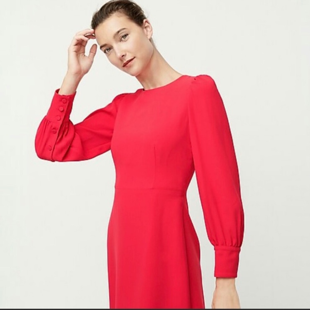 Crew puffed sleeve dress in bright rose